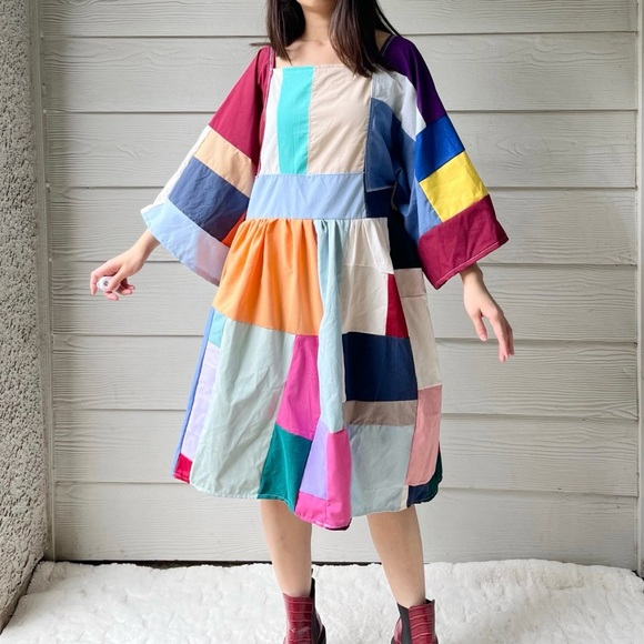 Handmade Quilted Patchwork Colorblock Dress SKU 03073 - Picture 6 of 10